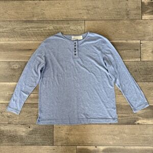 Y2K Basic Editions Blue‎ Ribbed Knit Henley Shirt Long Sleeve Top Shirt Womens L